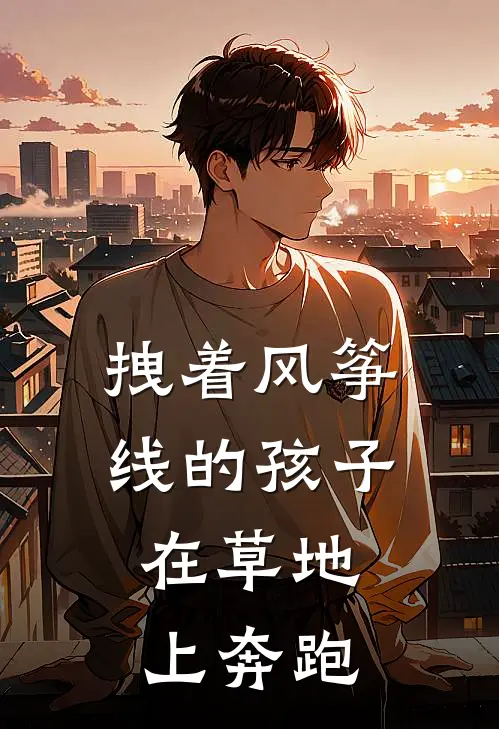 拽着风筝线的孩子，在草地上奔跑